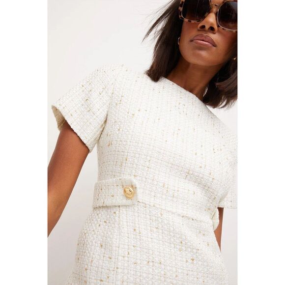 Karen Millen Metallic Tweed Peplum Hem Short Dress Ivory Size 10 - Picture 2 of 10